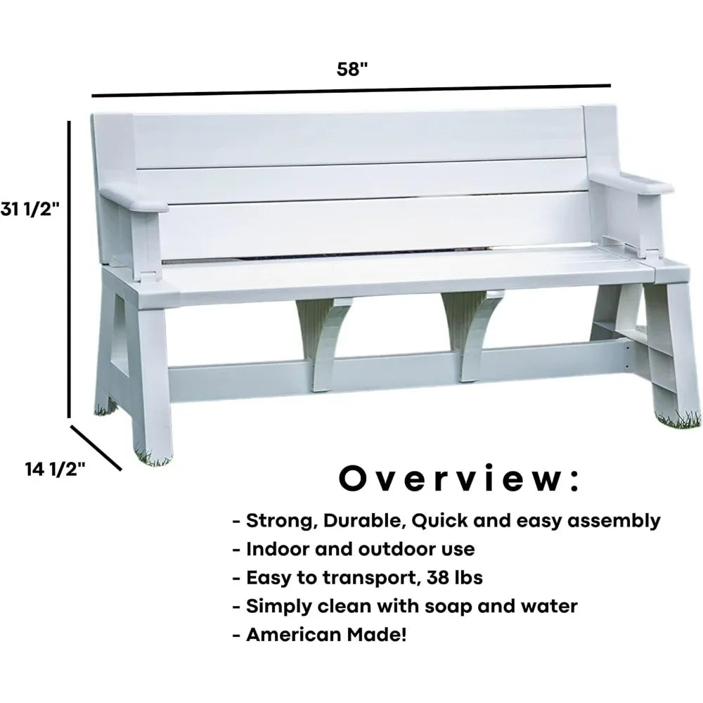 Gen 1 2-in-1 Outdoor Convertible Bench to Picnic Table | Space-Saving, Weather-Resistant Patio Furniture for Yard, Deck, Garden