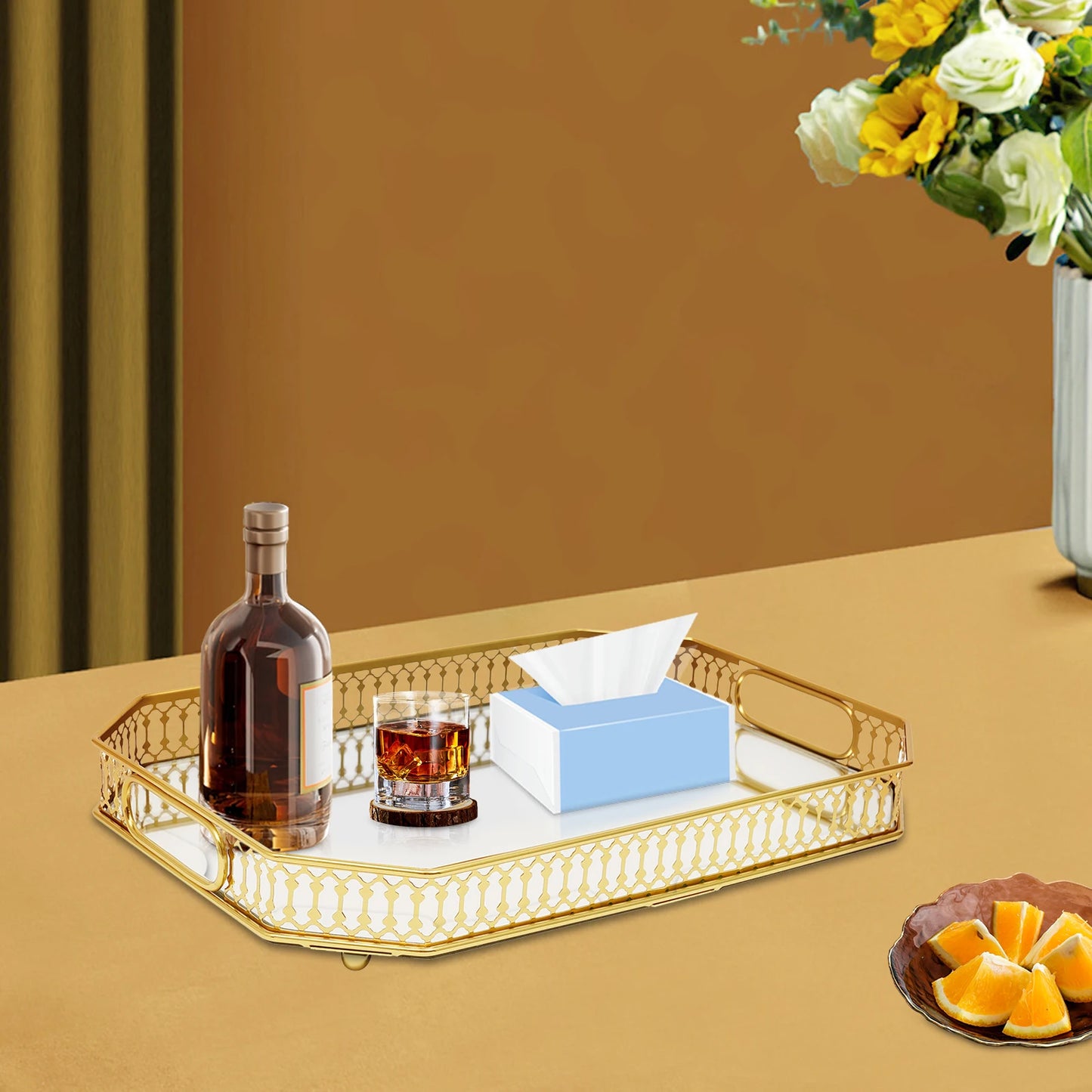 Octagon Glass Makeup Tray with Mirror