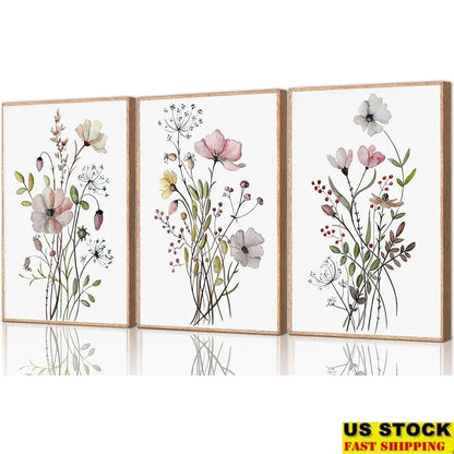 3Pcs Watercolor Wildflower Canvas Art