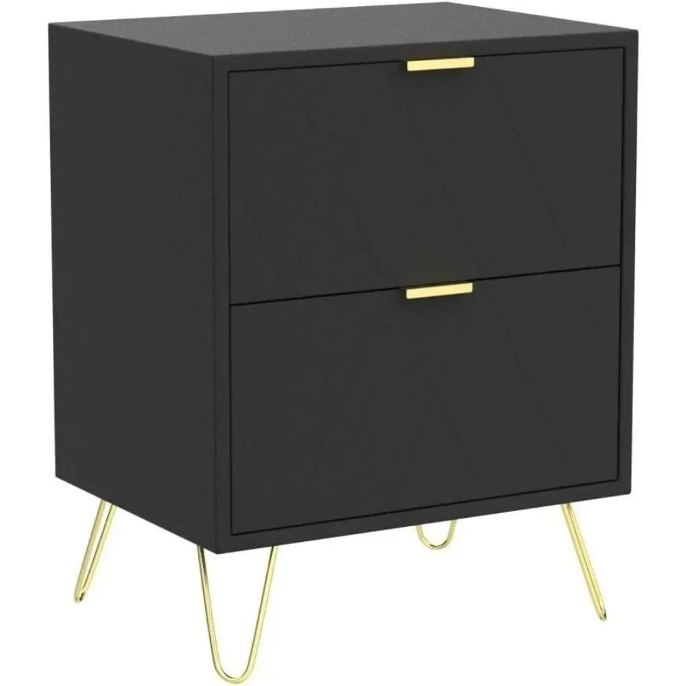 Nightstand Set of 2 with Gold Handle,