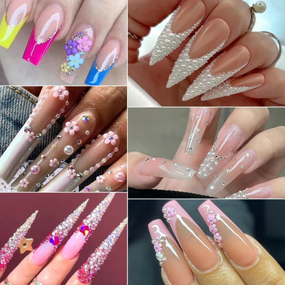 11 Boxes Of 3D Nail Decoration With Peaceful Bottom Pearls, Flat Back Rhinestone Flowers Steel Balls Of Various Styles Of Resin