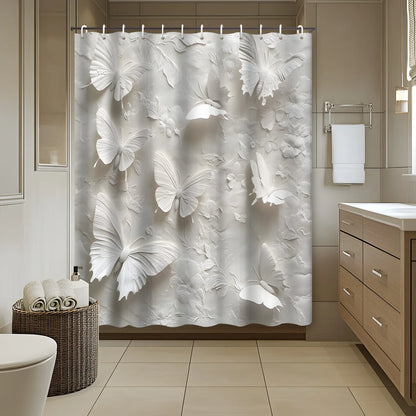 1pc White Theme Modern Butterfly Shower Curtain