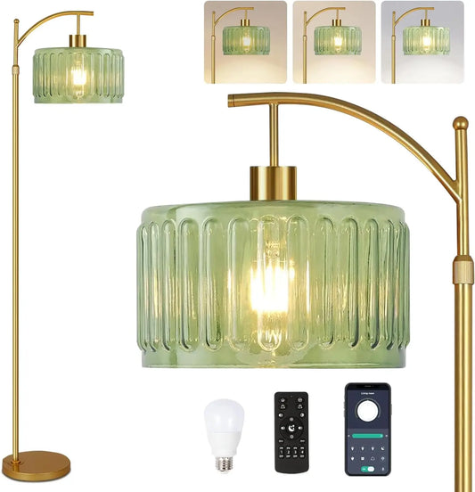 Gold Dimmable Floor Lamp with Remote, Mid Century Modern Brass Standing Light for Living Room Bedroom