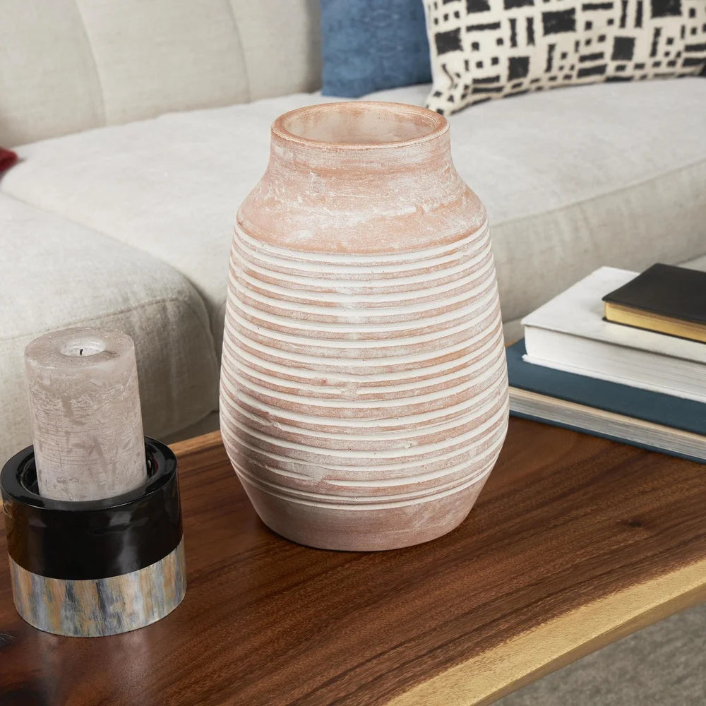 Ceramic- Pink Ribbed Flower Vase