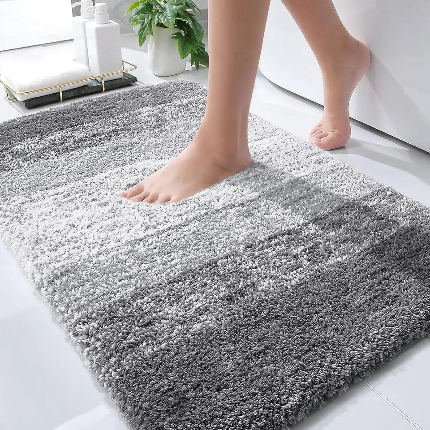 Grey Plush Bath Mat Set 30x20