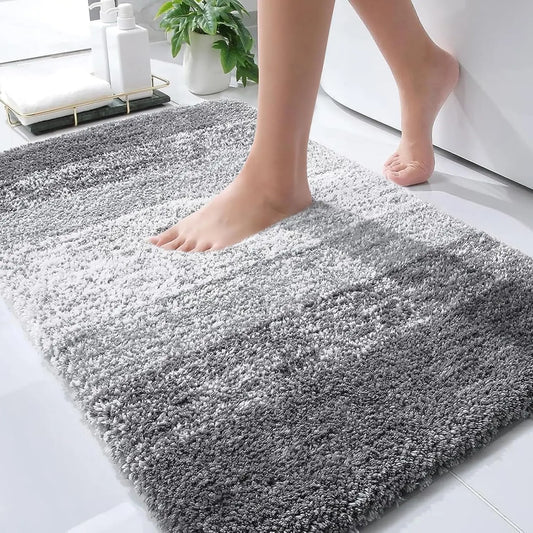 Grey Plush Bath Mat Set 30x20