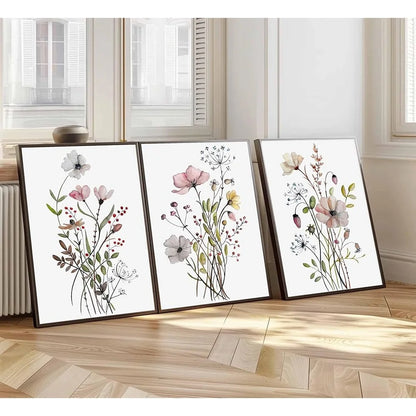 3Pcs Watercolor Wildflower Canvas Art