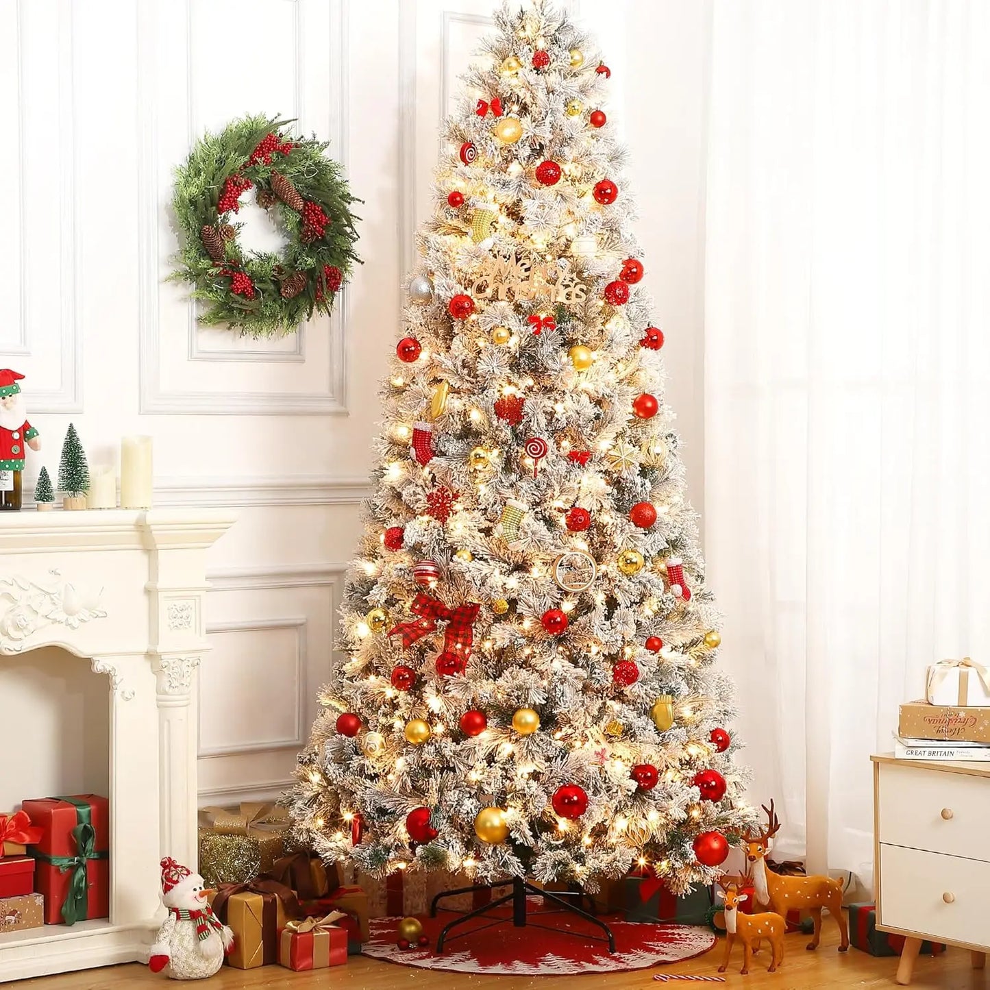 7.5 FT Prelit Snow Flocked Artificial Christmas Tree