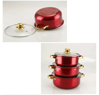 12PCS Red Stainless Steel Cookware