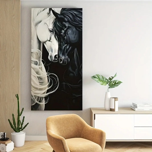 Black horse canvas wall art with 1.5 inch solid wood frame