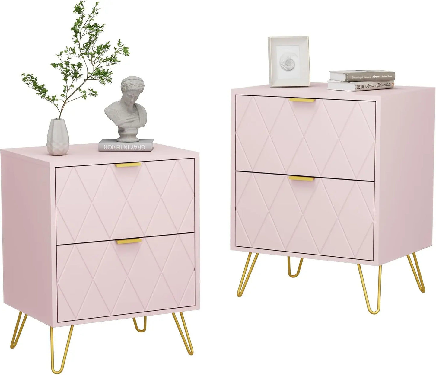 Nightstand Set of 2 with Gold Handle,