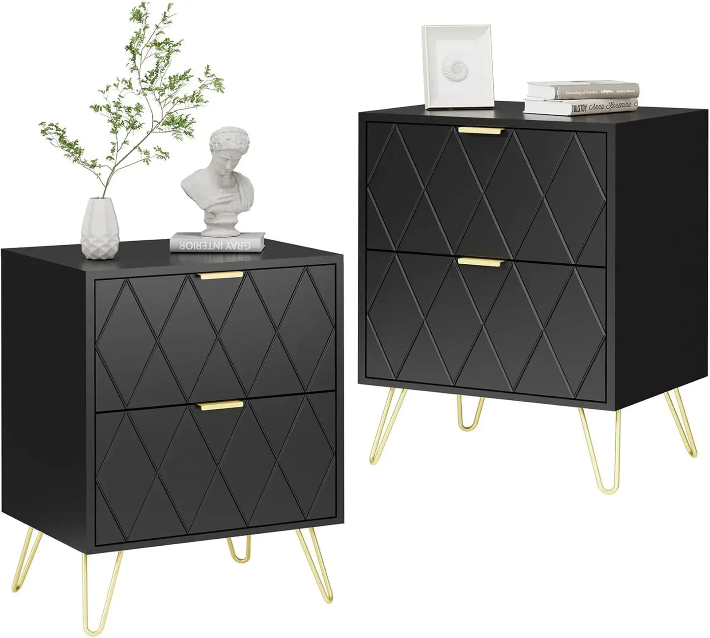 Nightstand Set of 2 with Gold Handle,