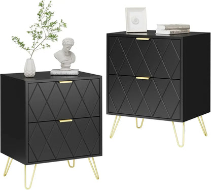 Nightstand Set of 2 with Gold Handle,