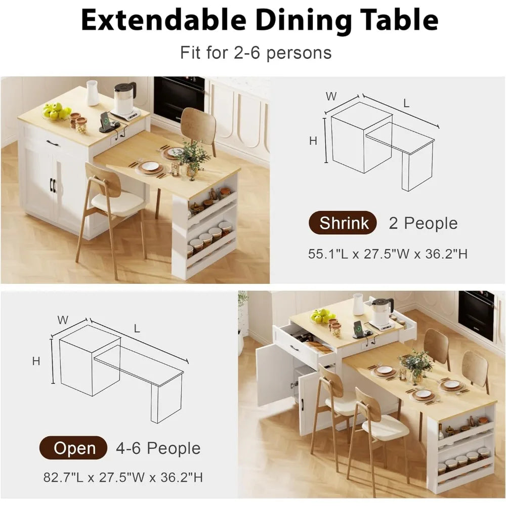 Kitchen Island with Extendable Dining Table for 4-6