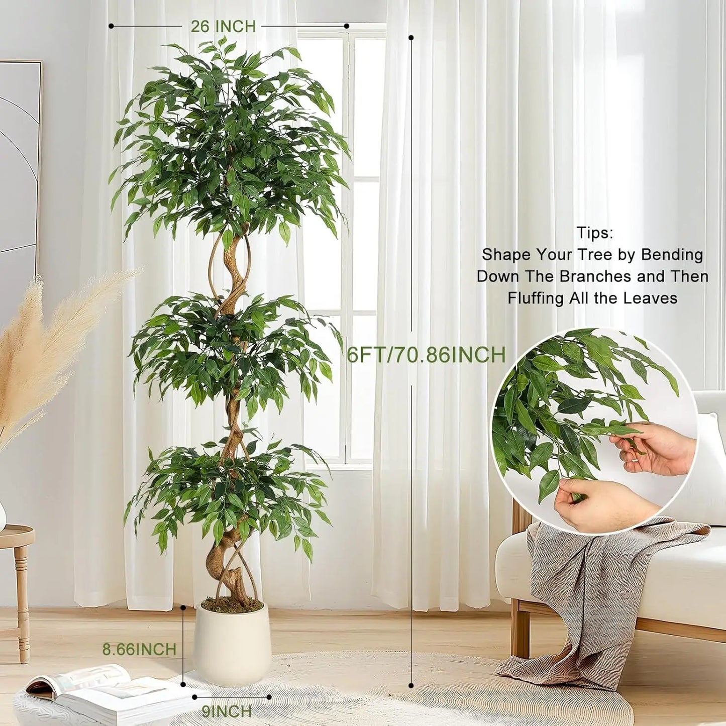 Fabric Silk Artificial Ficus Tree