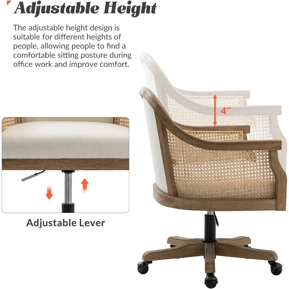 Rattan Desk Chair, Upholstered