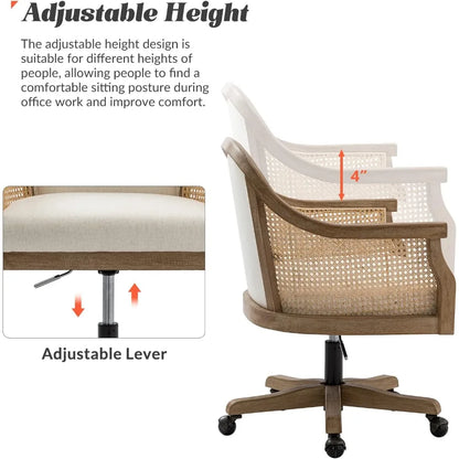 Rattan Desk Chair, Upholstered