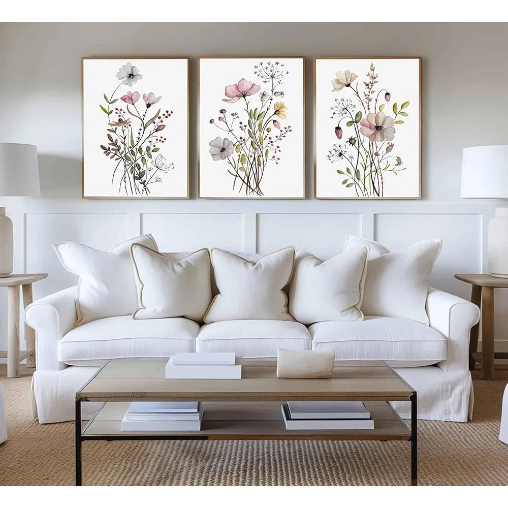 3Pcs Watercolor Wildflower Canvas Art