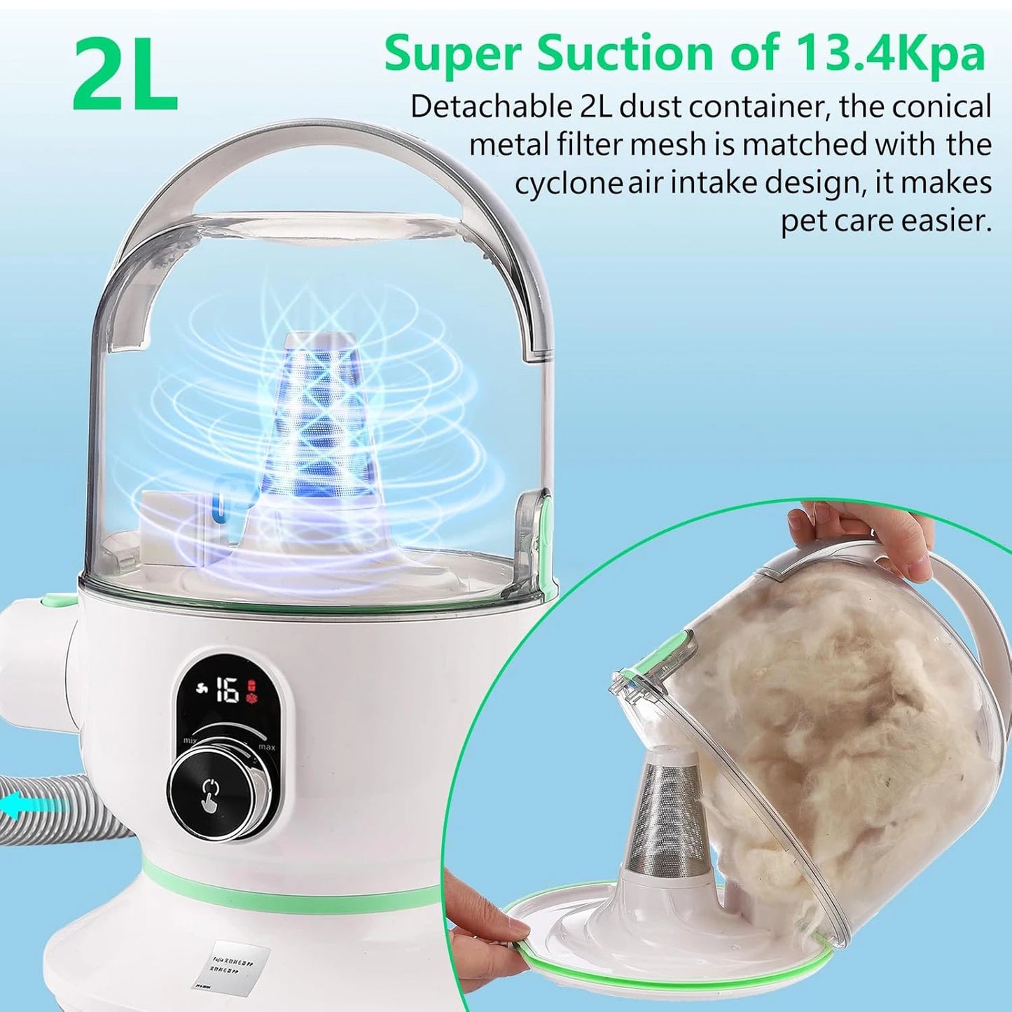 Pet Grooming Kit with 2L Vacuum Suction 99% Pet Hair