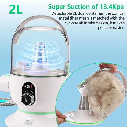 Pet Grooming Kit with 2L Vacuum Suction 99% Pet Hair