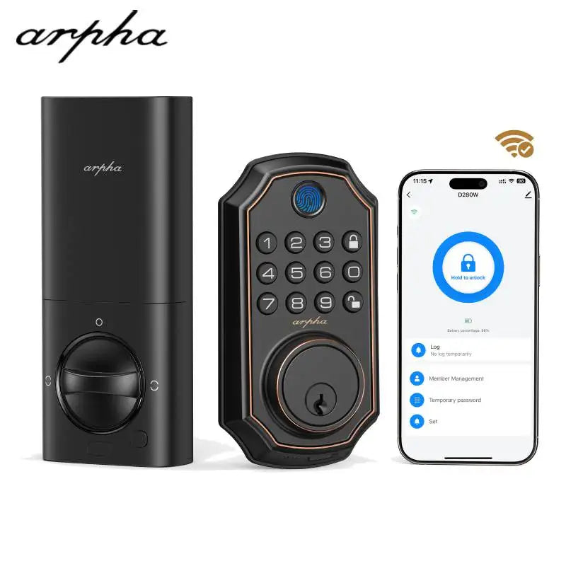 Arpha Smart Lock ‎D280W Keyless Entry Door Lock Fingerprint Bulit-in WiFi Deadbolt Electronic Keypad Auto-Lock Easy Installation