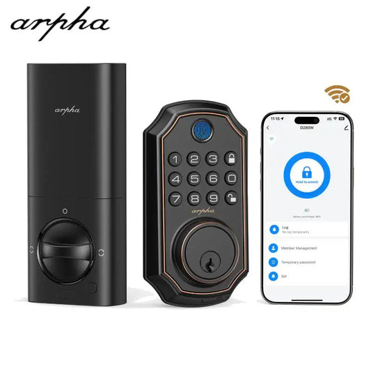 Arpha Smart Lock ‎D280W Keyless Entry Door Lock Fingerprint Bulit-in WiFi Deadbolt Electronic Keypad Auto-Lock Easy Installation