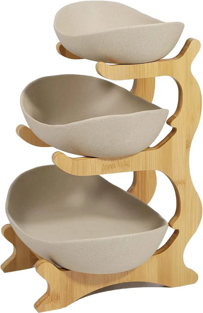 Ceramic Fruit Plate with Bamboo Frame,