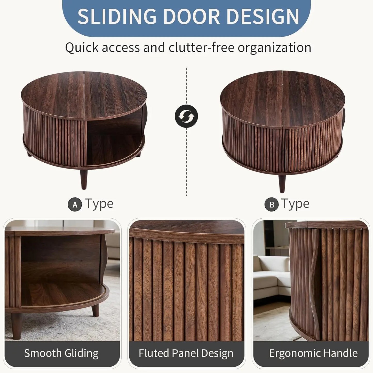Round Coffee Table with Storage