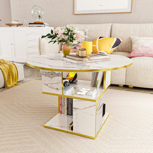 3-Tier Round Coffee Table with Storage