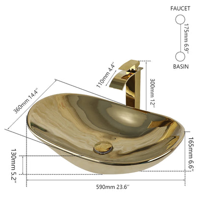 Gold Ceramic Luxury Bathroom Sink Set