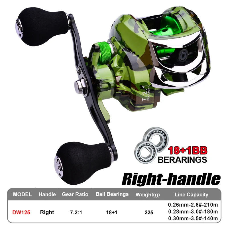 7.2:1 Gear Ratio Stainless Steel Baitcasting Reel