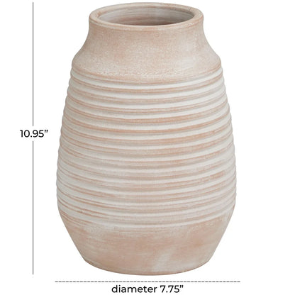 Ceramic- Pink Ribbed Flower Vase