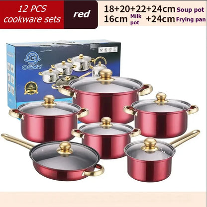12PCS Red Stainless Steel Cookware