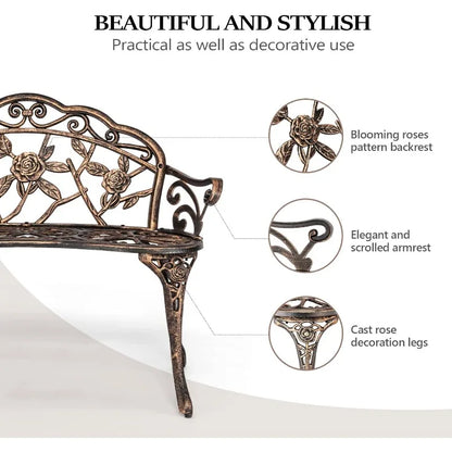 Outdoor Metal Rose Bench