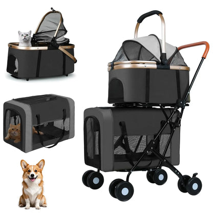 Foldable Double Pet Stroller for Dogs & Cats