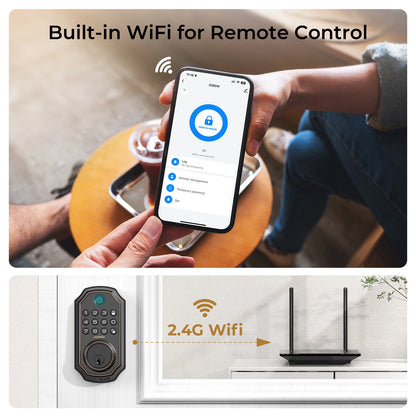 Arpha Smart Lock ‎D280W Keyless Entry Door Lock Fingerprint Bulit-in WiFi Deadbolt Electronic Keypad Auto-Lock Easy Installation