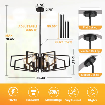 Modern 8-Light Geometric Chandelier