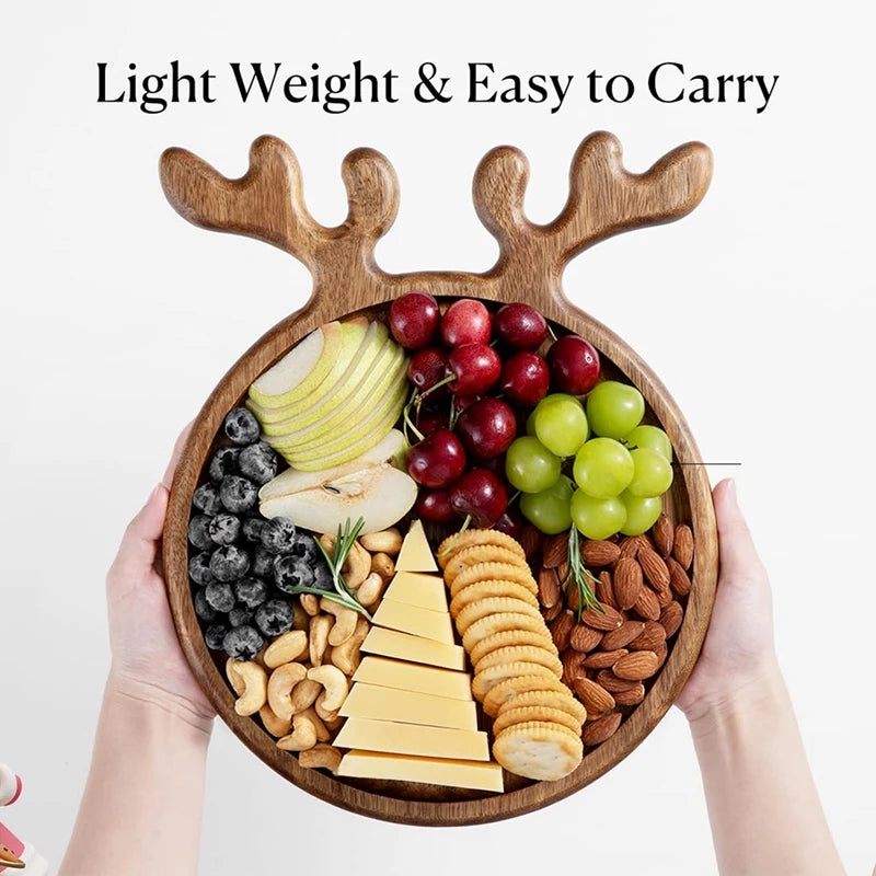 Wood Serving Platter With Antler Handle