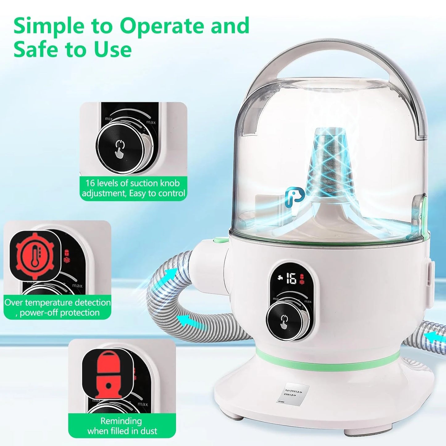 Pet Grooming Kit with 2L Vacuum Suction 99% Pet Hair