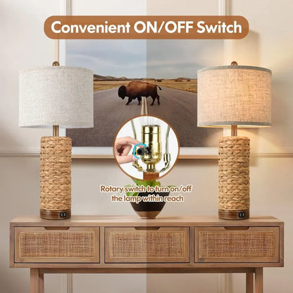 Customizable-Set Of 2 Rattan Table Lamps