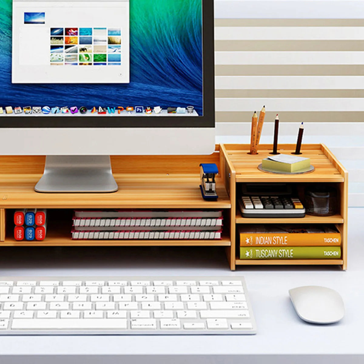 Wood Computer Monitor Stand Riser With Drawer Ergonomic Height Monitor Stand for Laptop Office Desk Accessories Computer Holder