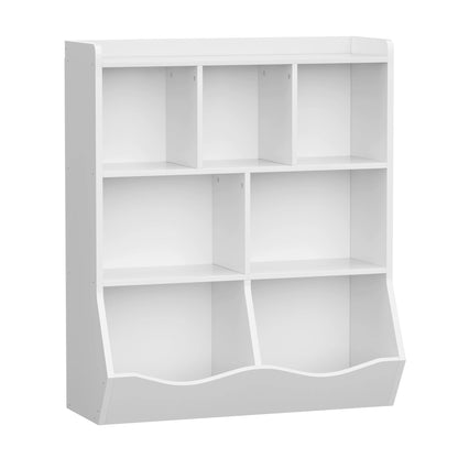 Kids 3-Tier Toy Storage Organizer Bookshelf White- 7 Compartment Bookshelf & Toy Shelf for Kids' Room, Bedroom